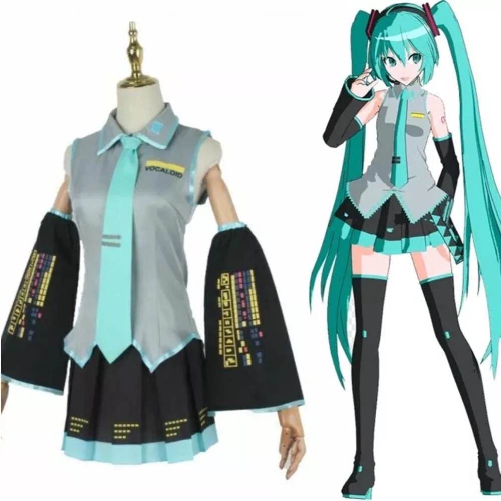 Vocaloid Hatsune Miku Maid Cosplay Costume with With Wig NO Tattoos never worn